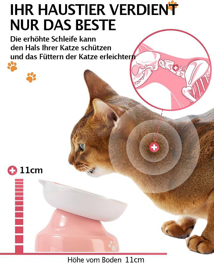 Slow Feeder für Hunde und Katzen, Y YHY Keramik Katzennapf, geneigtes Design für Trocken- und Nassfutter, Rosa und Weiß
