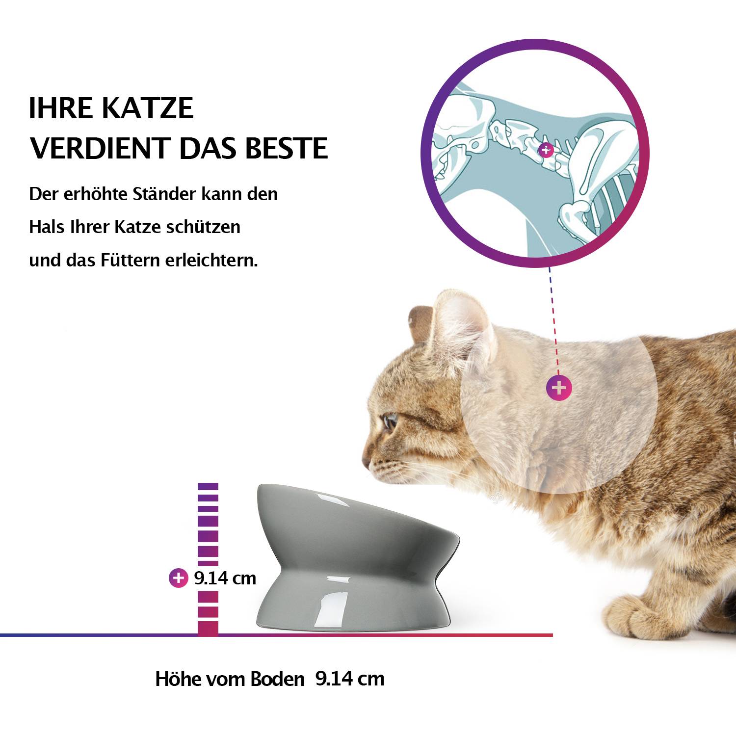 Y YHY 13×9cm/148ml Erhöhter Katzennapf,Keramischer erhöhter, Neigungswinkel schützt die Wirbelsäule der Katze,Anti Erbrechen Katzennapf,Grau