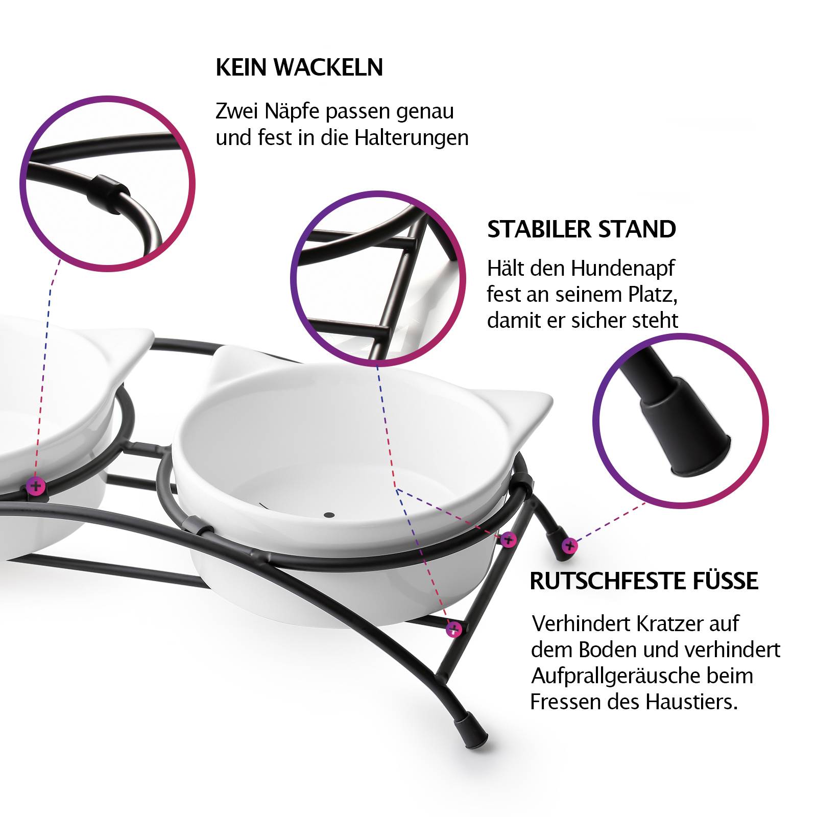 Y YHY 355ml/2er-Set Katzenfutternäpfe, Erhöhte Katzennäpfe für Futter und Wasser,Erhöhte Haustiernäpfe aus Keramik mit Ständer,Rot und Weiß