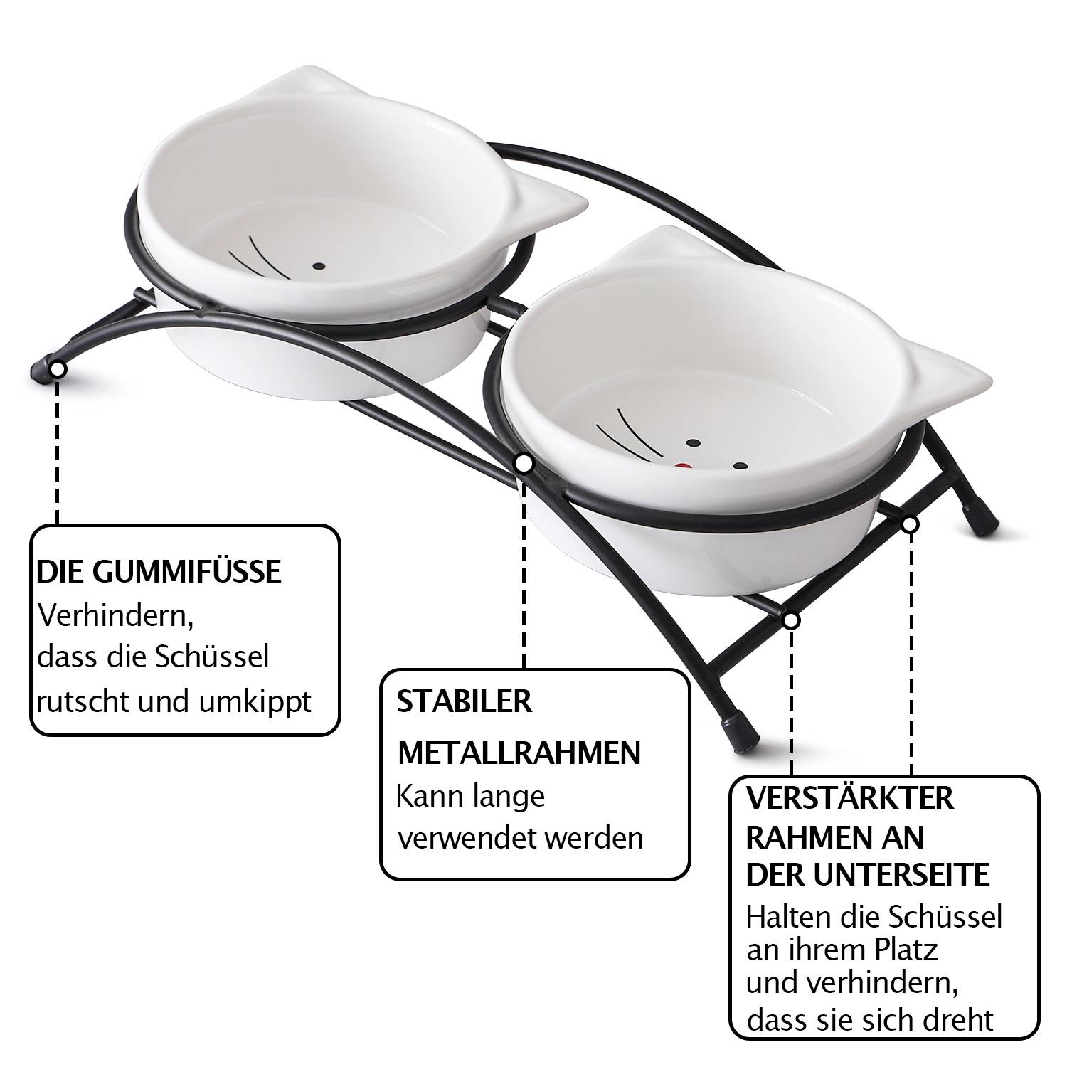 Y YHY 355ml/2er-Set Katzenfutternäpfe, Erhöhte Katzennäpfe für Futter und Wasser,Erhöhte Haustiernäpfe aus Keramik mit Ständer,Rot und Weiß