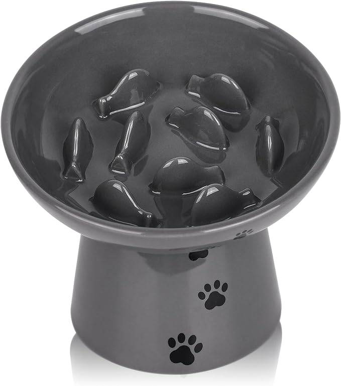 Y YHY 15cm/118ml Slow Feeder für Katzen,Katzenfutternapf Erhöhter Langsamfütterer, Anti-Erbrechen, Grau