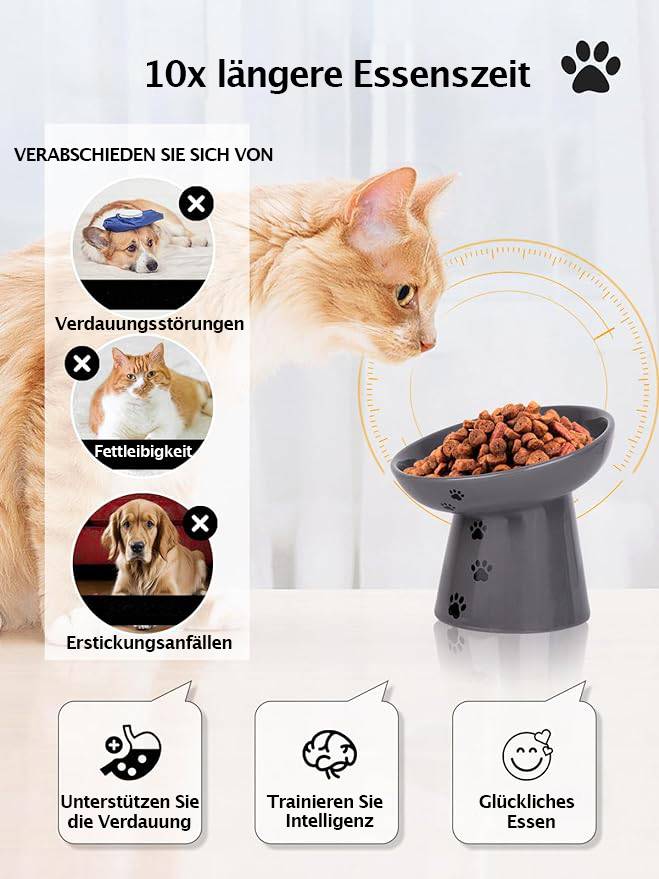 Y YHY 15cm/118ml Slow Feeder für Katzen,Katzenfutternapf Erhöhter Langsamfütterer, Anti-Erbrechen, Grau