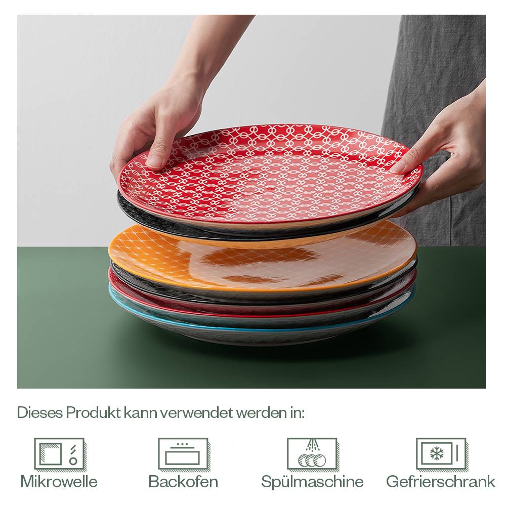 DOWAN 26.5cm/6er Set Keramikteller, Buntes Speiseteller-Set aus Keramik für Salat/Steak/Pasta, Geschenk Geben, Einfach zu säubern-Bunt