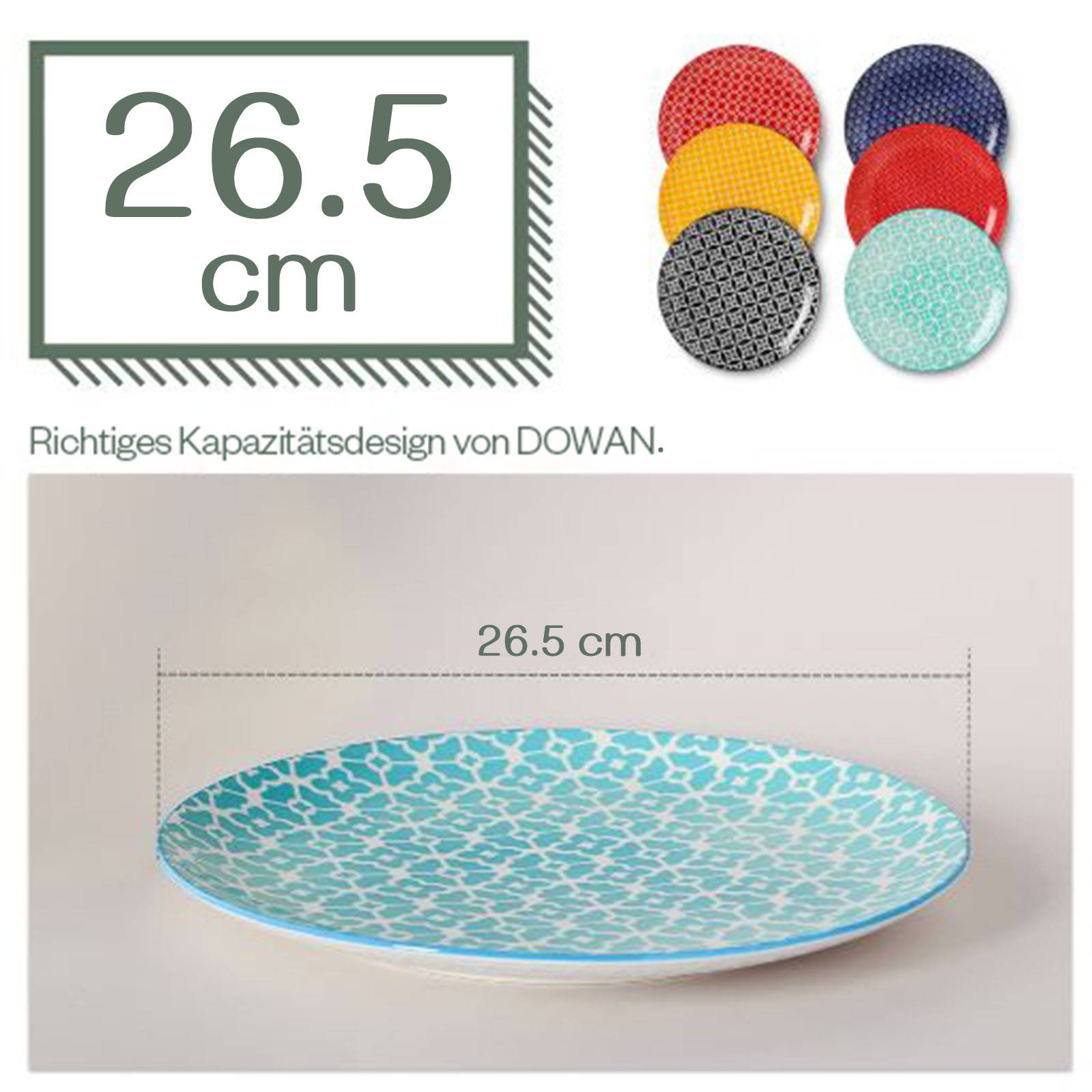 DOWAN 26.5cm/6er Set Keramikteller, Buntes Speiseteller-Set aus Keramik für Salat/Steak/Pasta, Geschenk Geben, Einfach zu säubern-Bunt
