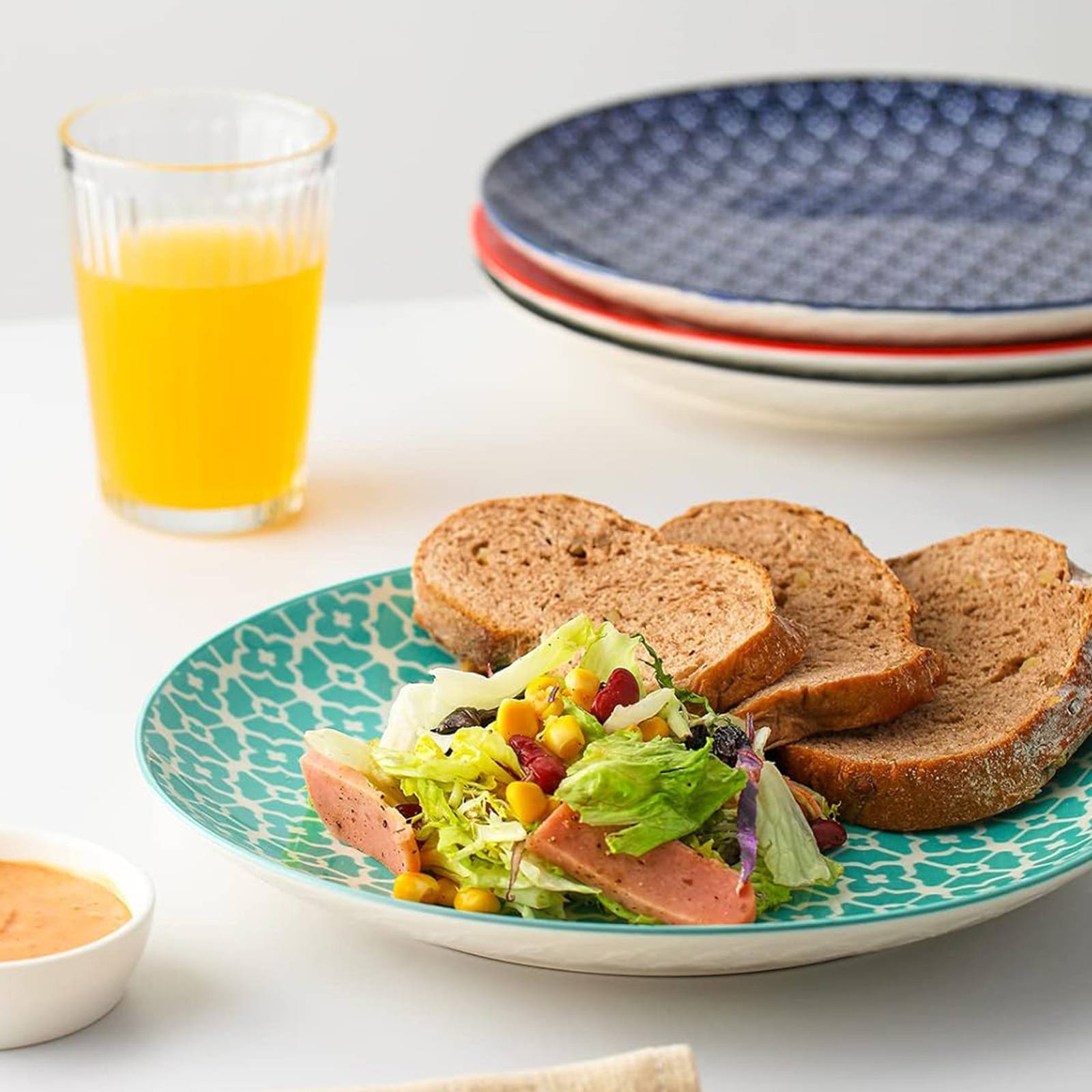 DOWAN 26.5cm/6er Set Keramikteller, Buntes Speiseteller-Set aus Keramik für Salat/Steak/Pasta, Geschenk Geben, Einfach zu säubern-Bunt