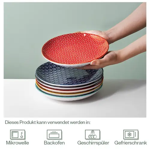DOWAN 21cm/6er Set Keramikteller, Porzellan-Nudel-Salattellersatz, Bunte Servierschalen für Tischdekoration, Lebhafte Farben DOWAN 21cm/6er Set Keramikteller, Porzellan-Nudel-Salattellersatz, Bunte Servierschalen für Tischdekoration, Lebhafte Farben