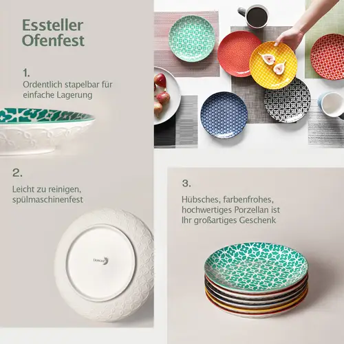 DOWAN 21cm/6er Set Keramikteller, Porzellan-Nudel-Salattellersatz, Bunte Servierschalen für Tischdekoration, Lebhafte Farben DOWAN 21cm/6er Set Keramikteller, Porzellan-Nudel-Salattellersatz, Bunte Servierschalen für Tischdekoration, Lebhafte Farben