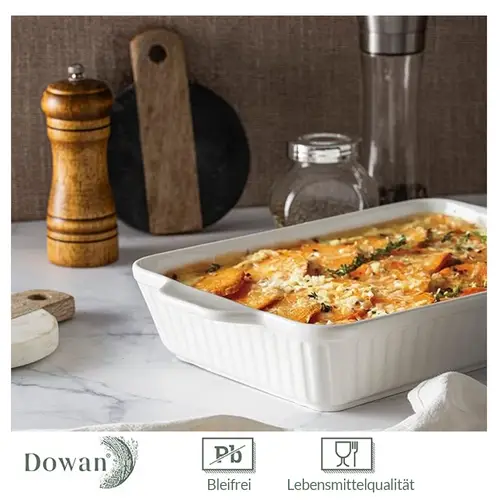 DOWAN 40/31/22cm/3er-Set Keramik-Backplatte für den Ofen, rechteckiges Auflaufformen-Set mit Griff,warm halten,einfach zu säubern,Weiß DOWAN 40/31/22cm/3er-Set Keramik-Backplatte für den Ofen, rechteckiges Auflaufformen-Set mit Griff,warm halten,einfach zu säubern,Weiß