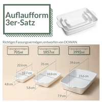 DOWAN 40/31/22cm/3er-Set Keramik-Backplatte für den Ofen, rechteckiges Auflaufformen-Set mit Griff,warm halten,einfach zu säubern,Weiß DOWAN 40/31/22cm/3er-Set Keramik-Backplatte für den Ofen, rechteckiges Auflaufformen-Set mit Griff,warm halten,einfach zu säubern,Weiß