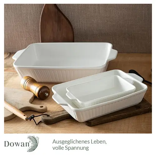 DOWAN 40/31/22cm/3er-Set Keramik-Backplatte für den Ofen, rechteckiges Auflaufformen-Set mit Griff,warm halten,einfach zu säubern,Weiß DOWAN 40/31/22cm/3er-Set Keramik-Backplatte für den Ofen, rechteckiges Auflaufformen-Set mit Griff,warm halten,einfach zu säubern,Weiß