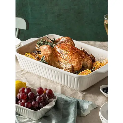 DOWAN 40/31/22cm/3er-Set Keramik-Backplatte für den Ofen, rechteckiges Auflaufformen-Set mit Griff,warm halten,einfach zu säubern,Weiß DOWAN 40/31/22cm/3er-Set Keramik-Backplatte für den Ofen, rechteckiges Auflaufformen-Set mit Griff,warm halten,einfach zu säubern,Weiß