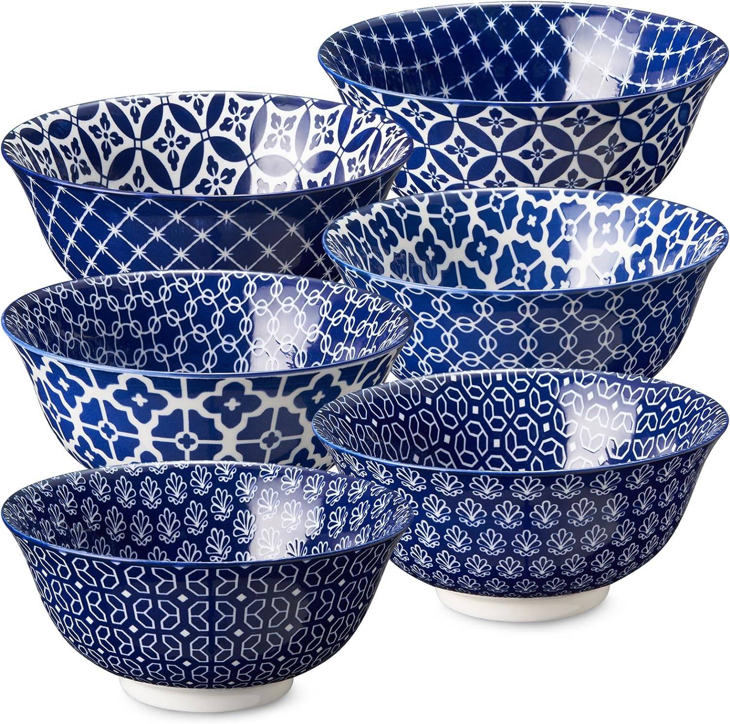 DOWAN 680ml/6er-Set Müslischalen, Keramiksuppenschalen, Kleine Dessertschalen, spülmaschinenfest, Blaues Musterdesign