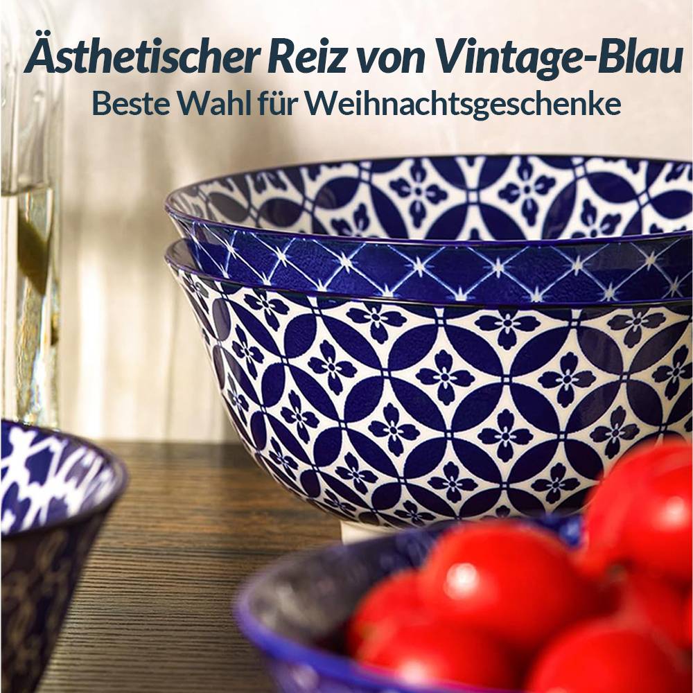 DOWAN 680ml/6er-Set Müslischalen, Keramiksuppenschalen, Kleine Dessertschalen, spülmaschinenfest, Blaues Musterdesign