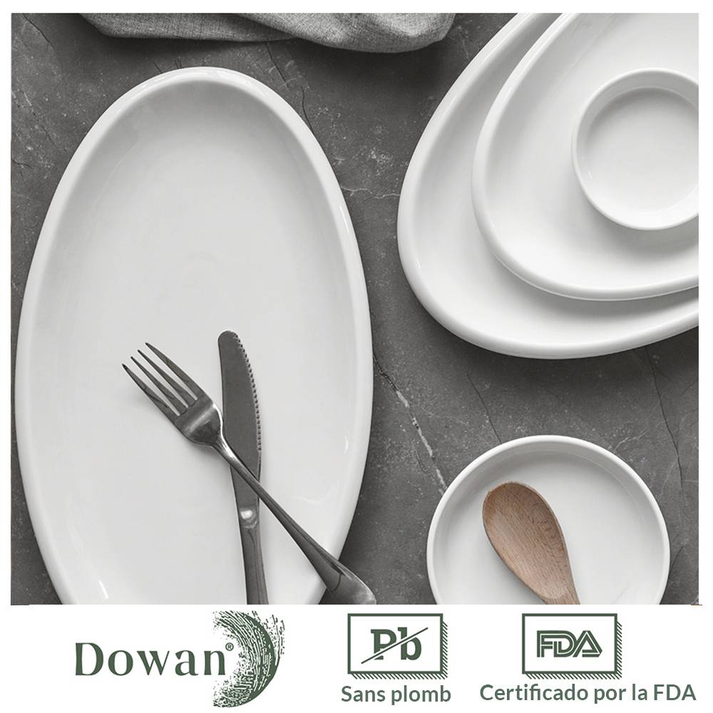 DOWAN 40/35/30cm/3er-Set Große Servierplatten, ovale Servierplatten, Ofenfest, Tischdekoration, mehrere Größen, Weiß