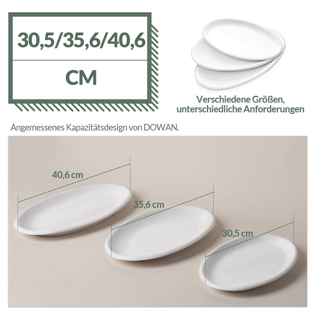 DOWAN 40/35/30cm/3er-Set Große Servierplatten, ovale Servierplatten, Ofenfest, Tischdekoration, mehrere Größen, Weiß