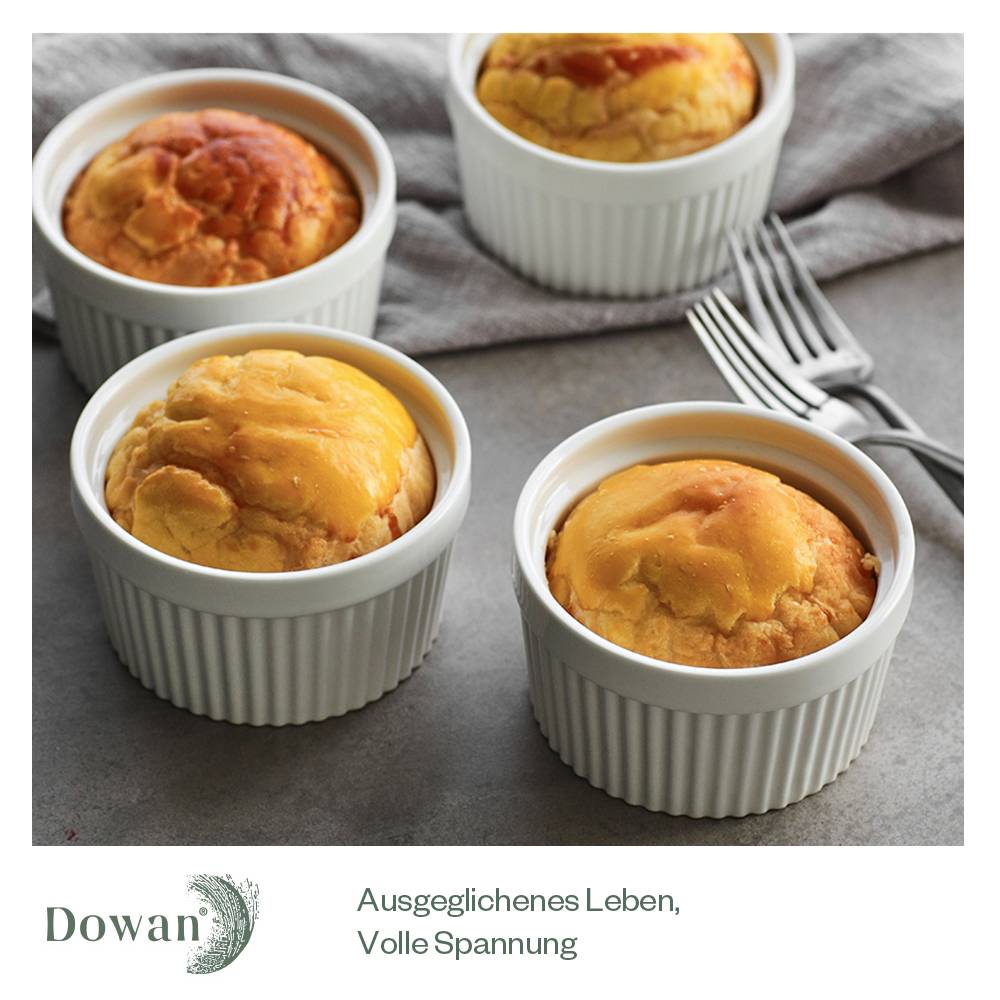 DOWAN 237ml/6er Porzellan Ramekins Set - Ramekins für Creme Brulee, Kuchen, Nachtisch, Obst, ideales Geschenk, Weiß