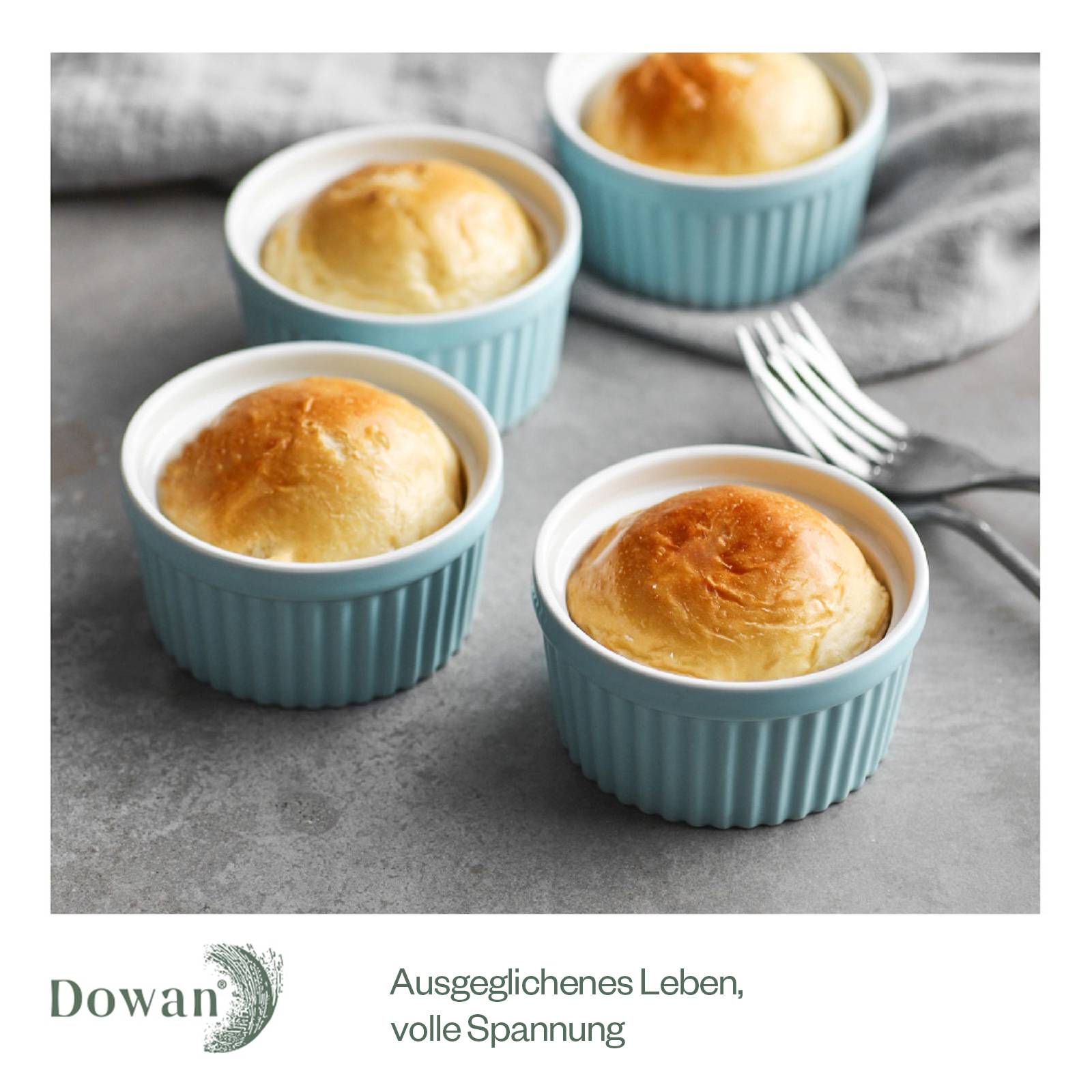 DOWAN 118ml/6er Porzellan Ramekins Set - Ramekins für Creme Brulee, Kuchen, Nachtisch, Obst, Tischdekoration, Blau