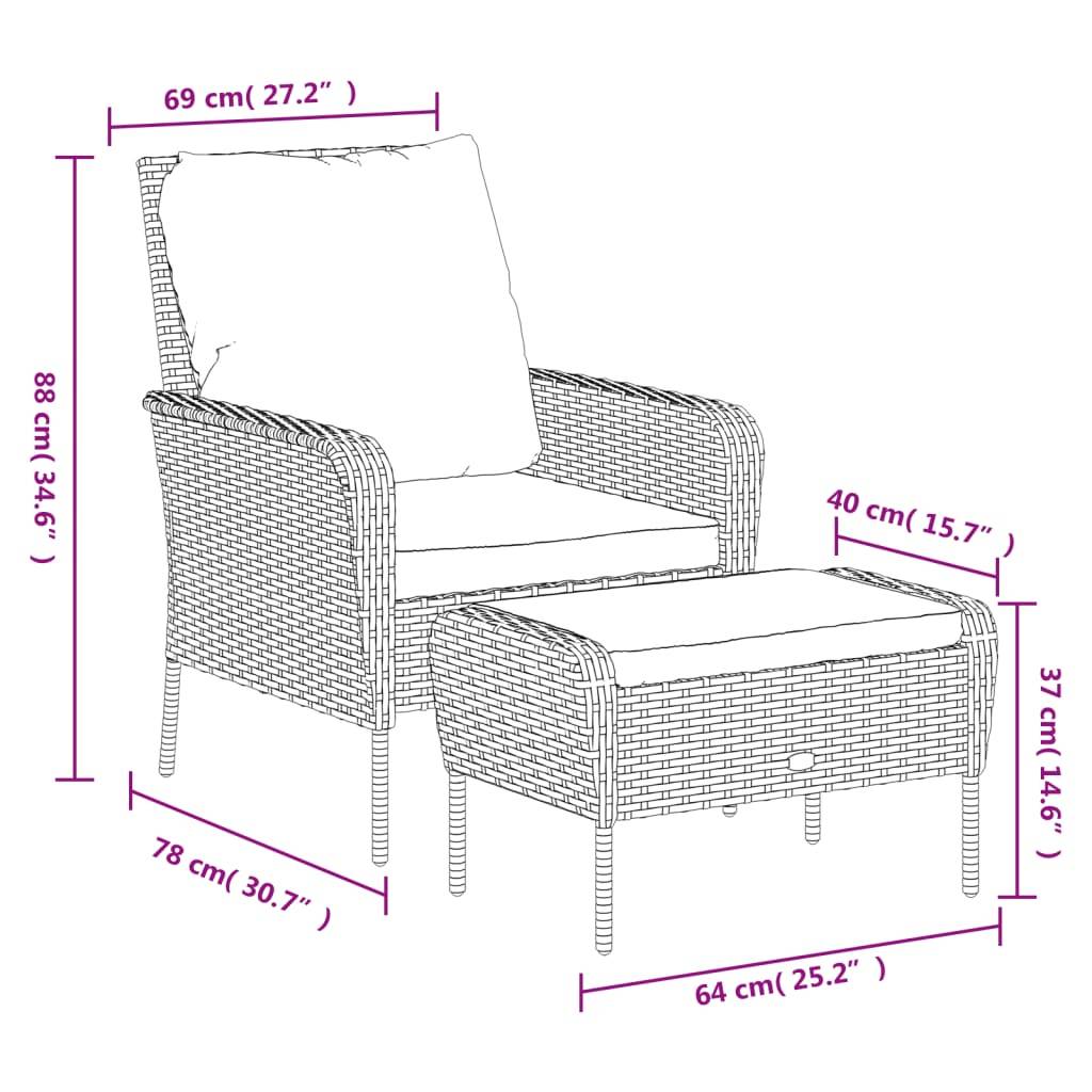 vidaXL Gartenstuhl mit Fußhocker Grau Poly Rattan