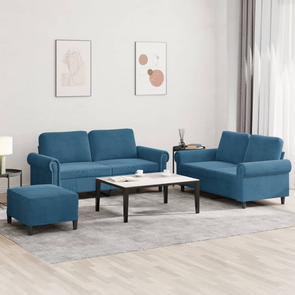 vidaXL 3-tlg. Sofagarnitur mit Kissen Blau Samt