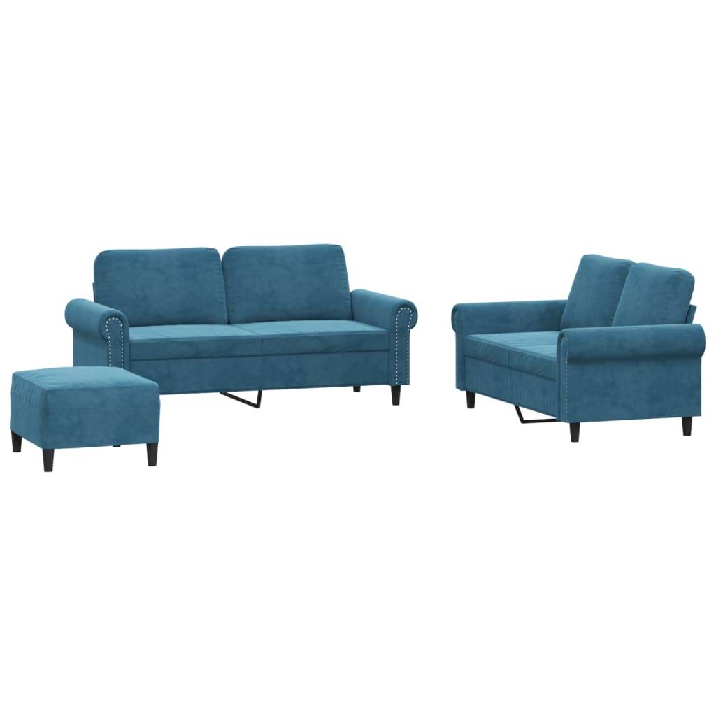 vidaXL 3-tlg. Sofagarnitur mit Kissen Blau Samt