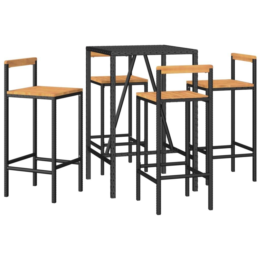 vidaXL 5-tlg. Gartenbar-Set Schwarz Poly Rattan & Massivholz Akazie