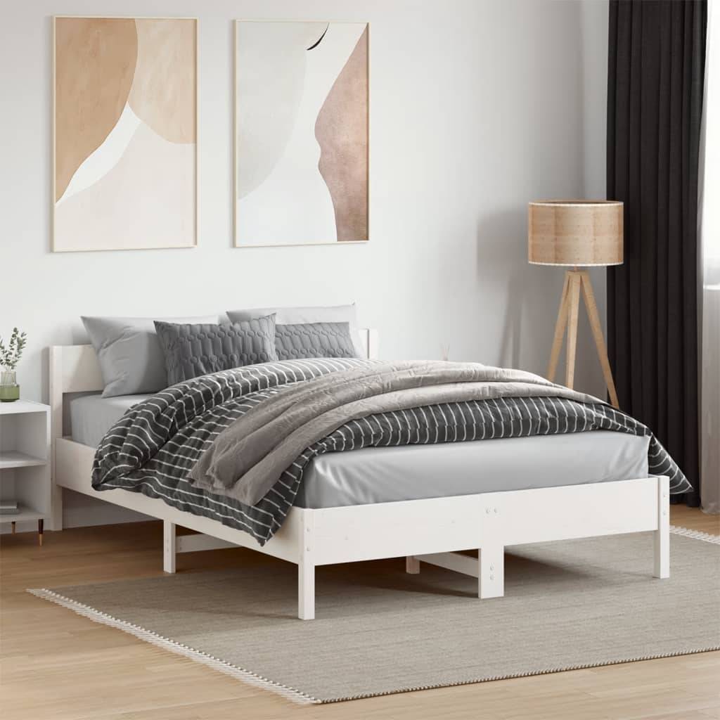 vidaXL Massivholzbett ohne Matratze Weiß 140x190 cm Kiefernholz