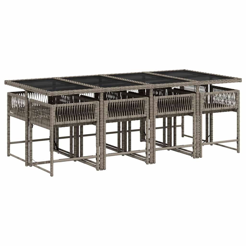 vidaXL 9-tlg. Garten-Essgruppe mit Kissen Grau Poly Rattan