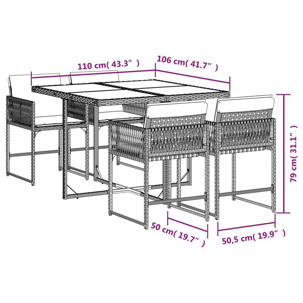 vidaXL 5-tlg. Garten-Essgruppe mit Kissen Hellgrau Poly Rattan