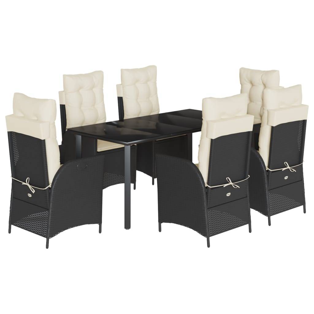 vidaXL 7-tlg. Garten-Essgruppe mit Kissen Schwarz Poly Rattan