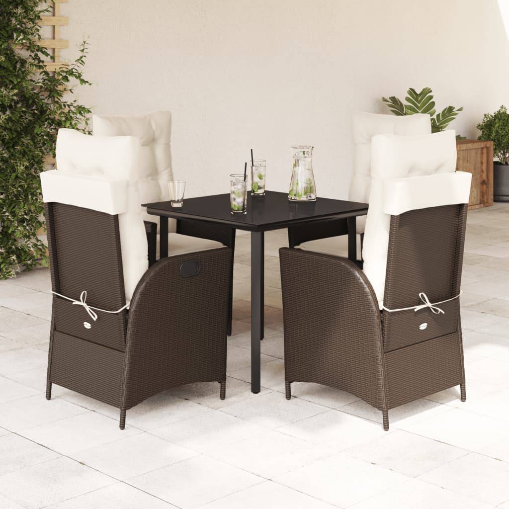 vidaXL 5-tlg. Garten-Essgruppe mit Kissen Braun Poly Rattan