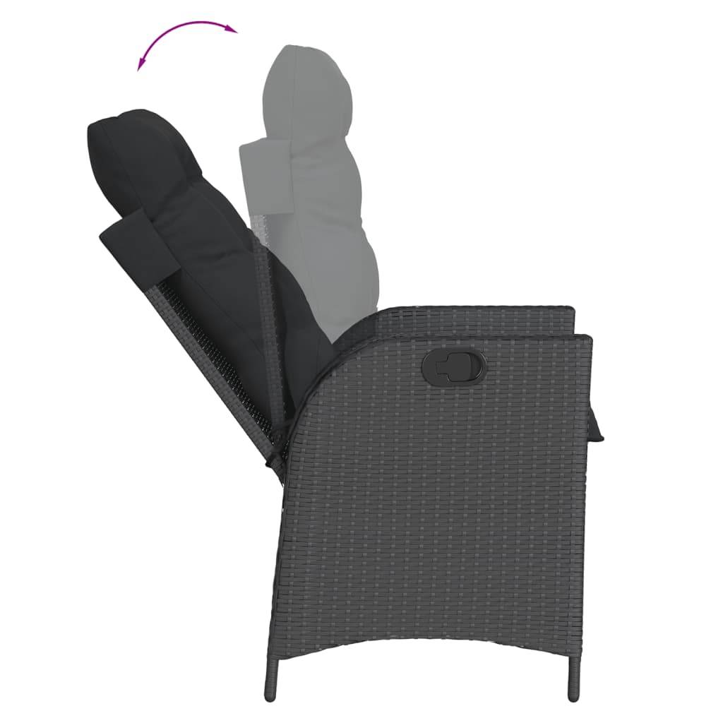 vidaXL 7-tlg. Garten-Essgruppe mit Kissen Schwarz Poly Rattan