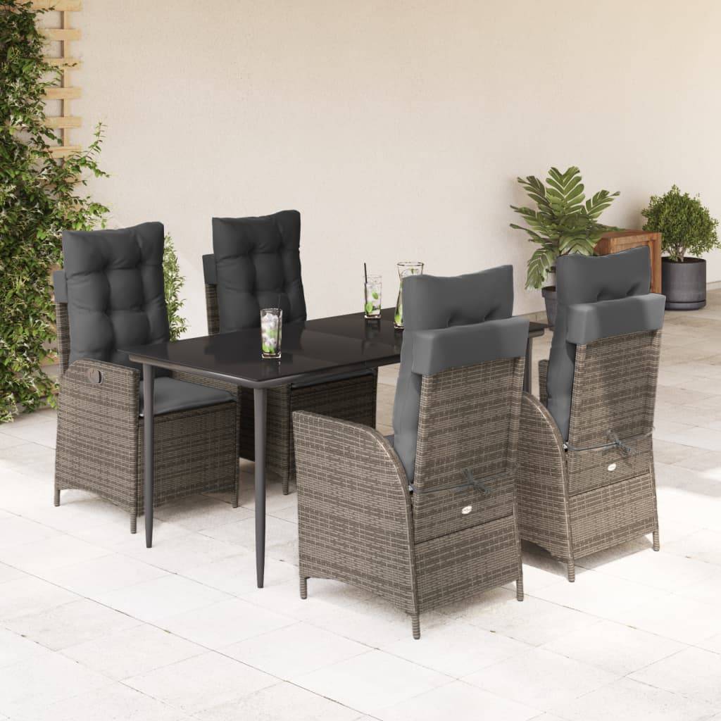 vidaXL 5-tlg. Garten-Essgruppe mit Kissen Grau Poly Rattan