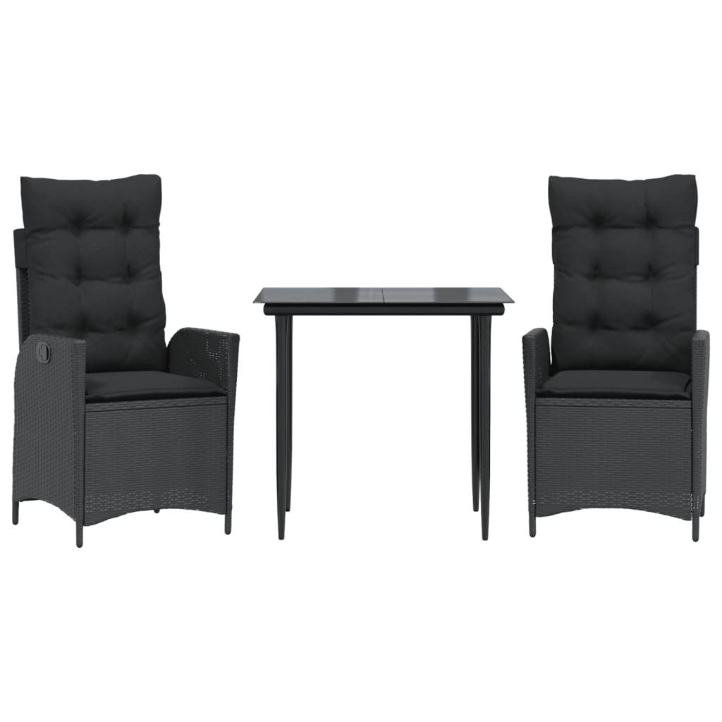 vidaXL 3-tlg. Garten-Essgruppe mit Kissen Schwarz Poly Rattan