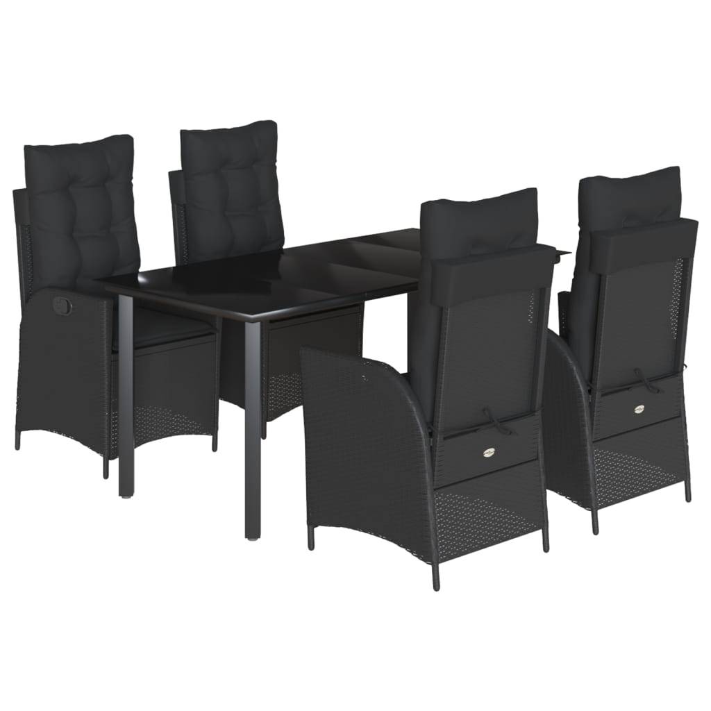 vidaXL 5-tlg. Garten-Essgruppe mit Kissen Schwarz Poly Rattan