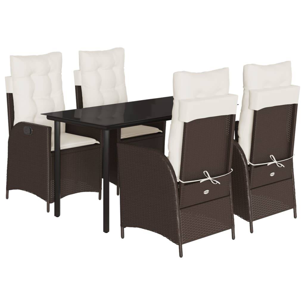 vidaXL 5-tlg. Garten-Essgruppe mit Kissen Braun Poly Rattan