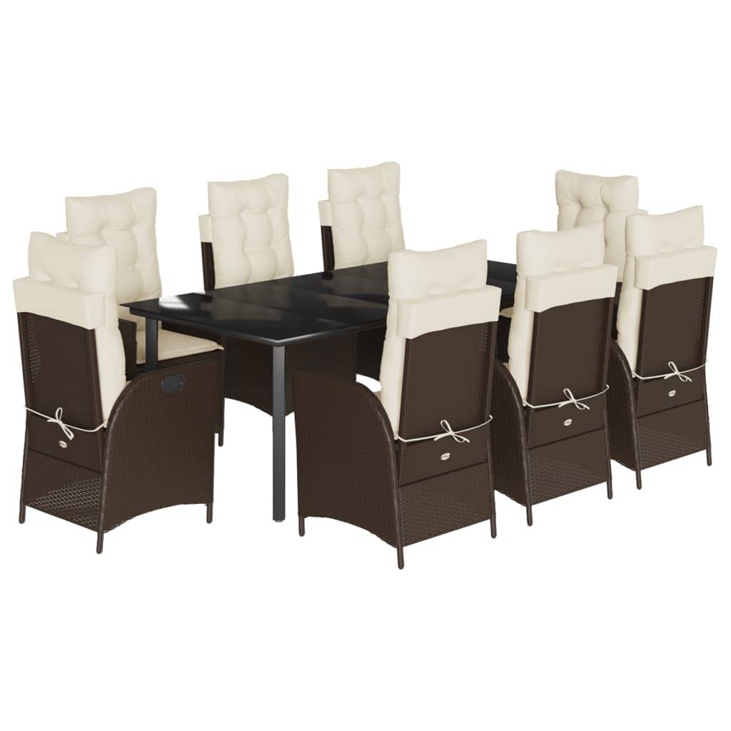 vidaXL 9-tlg. Garten-Essgruppe mit Kissen Braun Poly Rattan