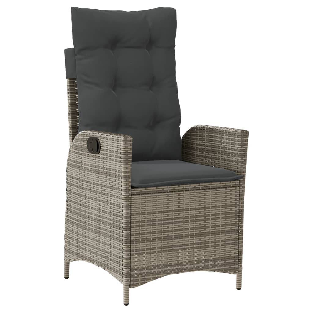 vidaXL Gartensessel mit Kissen 2 Stk. Verstellbar Grau Poly Rattan