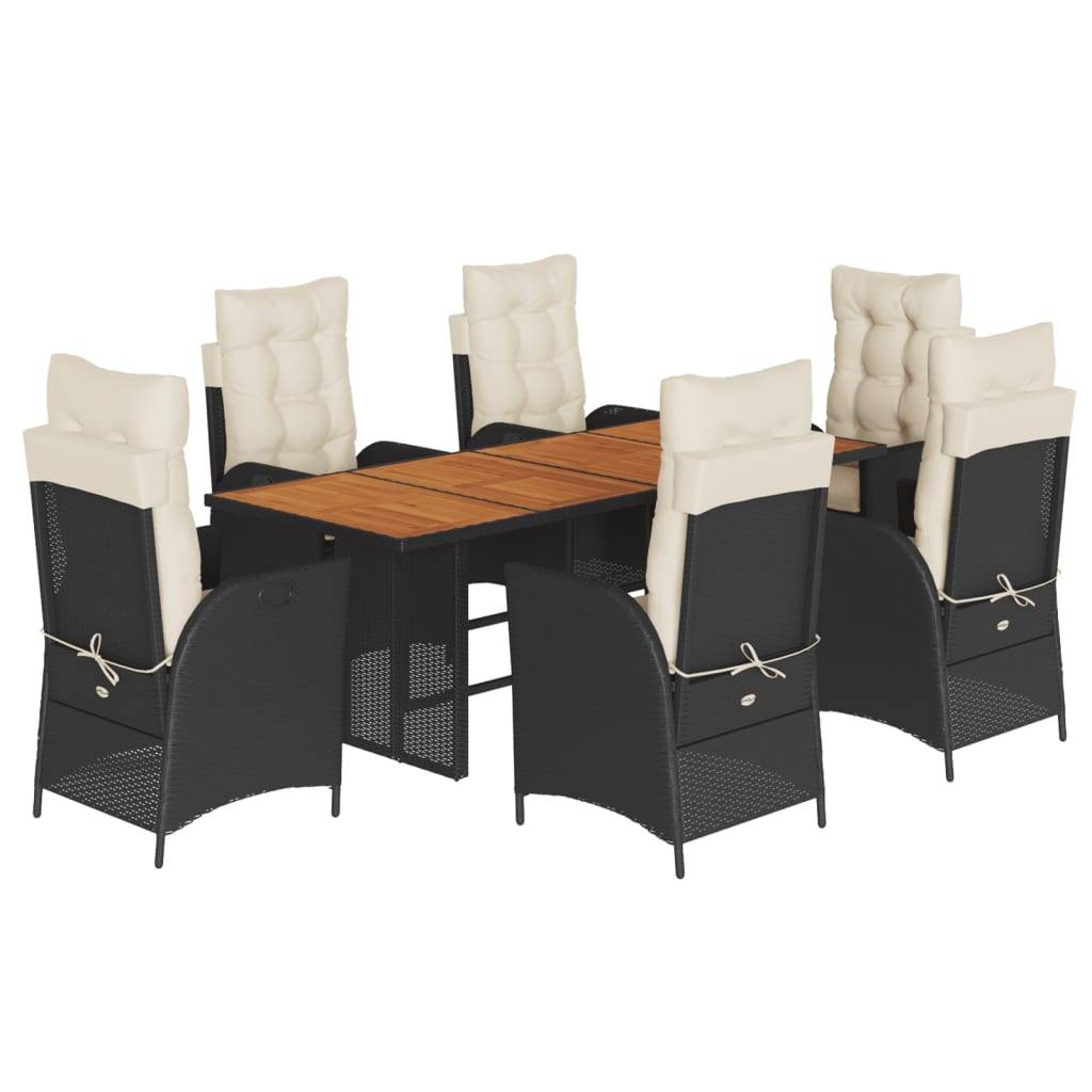 vidaXL 7-tlg. Garten-Essgruppe mit Kissen Schwarz Poly Rattan
