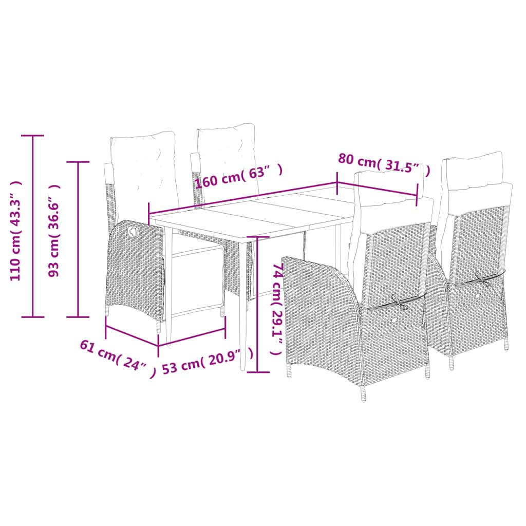 vidaXL 5-tlg. Garten-Essgruppe mit Kissen Grau Poly Rattan