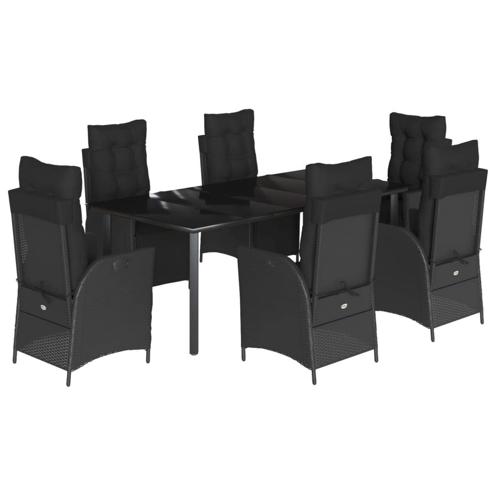 vidaXL 7-tlg. Garten-Essgruppe mit Kissen Schwarz Poly Rattan