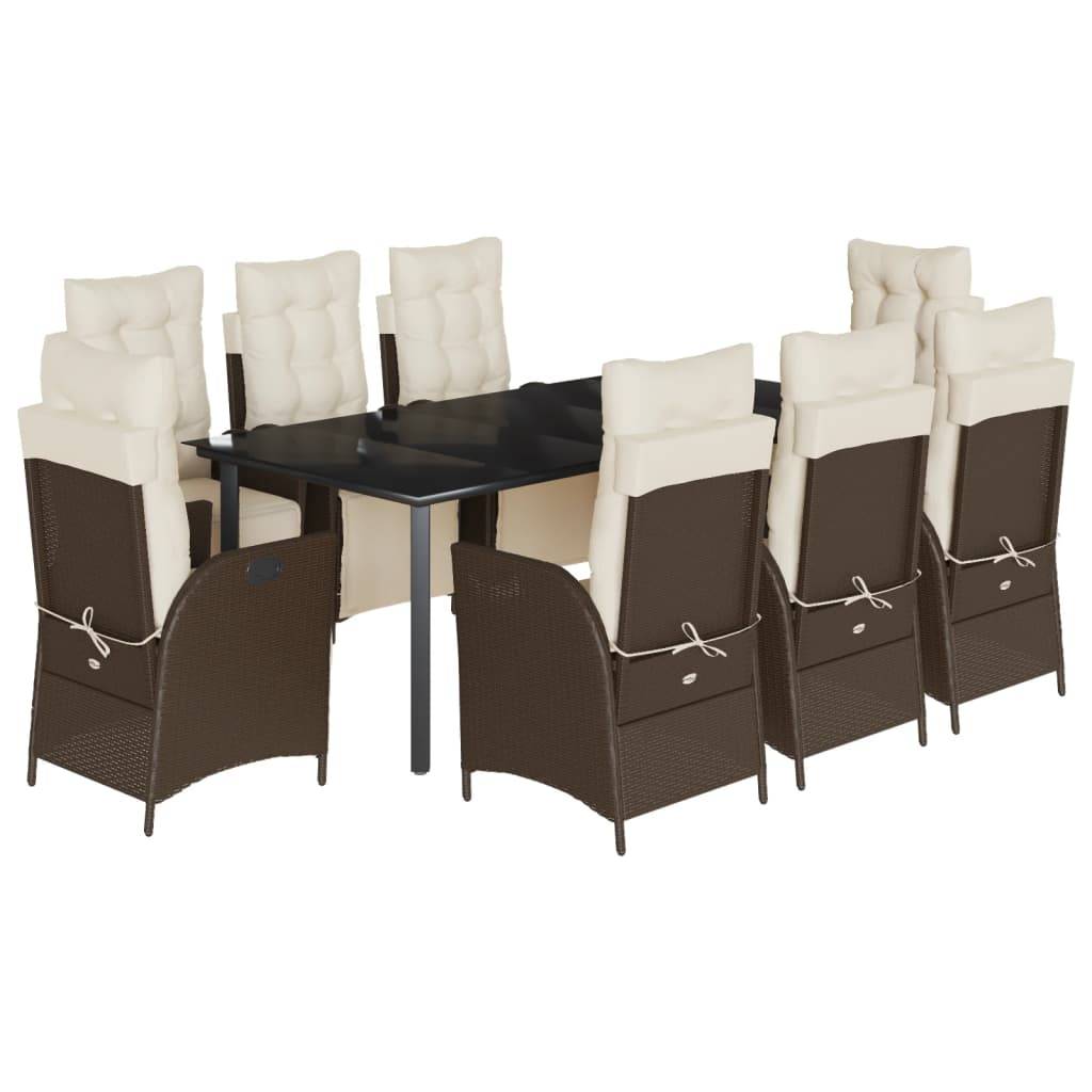 vidaXL 9-tlg. Garten-Essgruppe mit Kissen Braun Poly Rattan