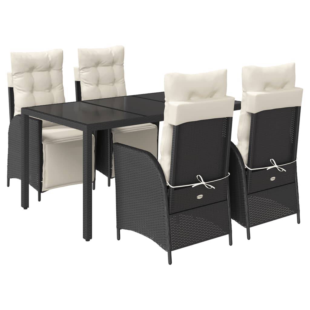 vidaXL 5-tlg. Garten-Essgruppe mit Kissen Schwarz Poly Rattan