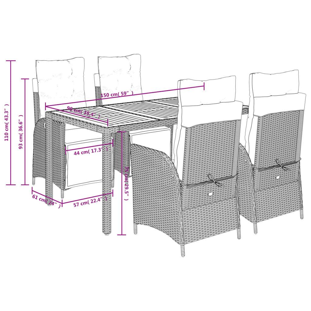 vidaXL 5-tlg. Garten-Essgruppe mit Kissen Schwarz Poly Rattan