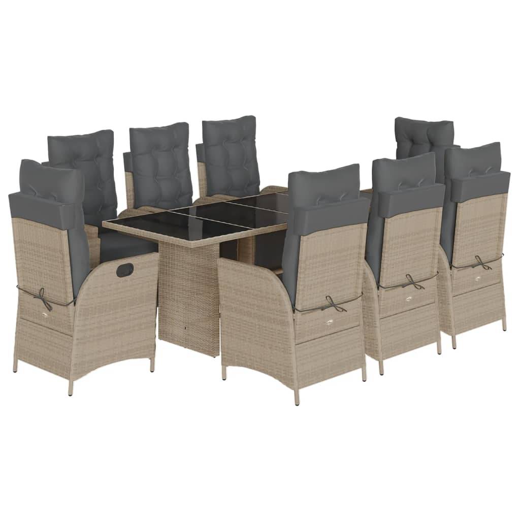 vidaXL 9-tlg. Garten-Essgruppe mit Kissen Hellgrau Poly Rattan