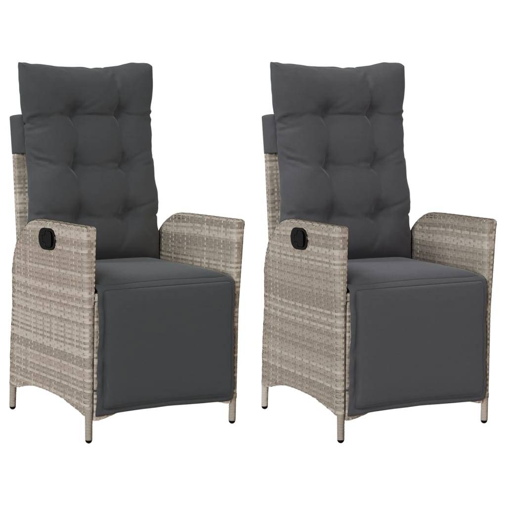 vidaXL Gartensessel mit Fußteil 2Stk. Verstellbar Hellgrau Poly Rattan
