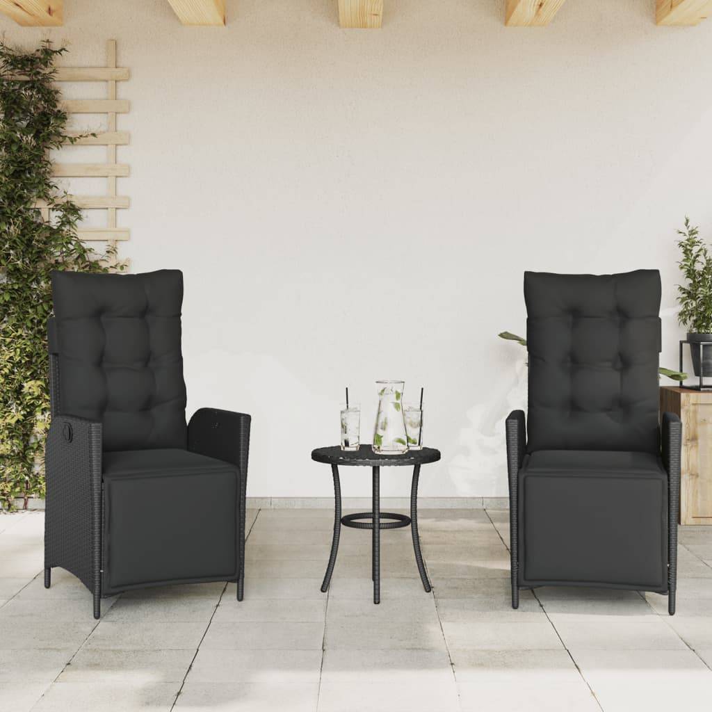 vidaXL Gartensessel mit Fußteil 2 Stk. Verstellbar Schwarz Poly Rattan