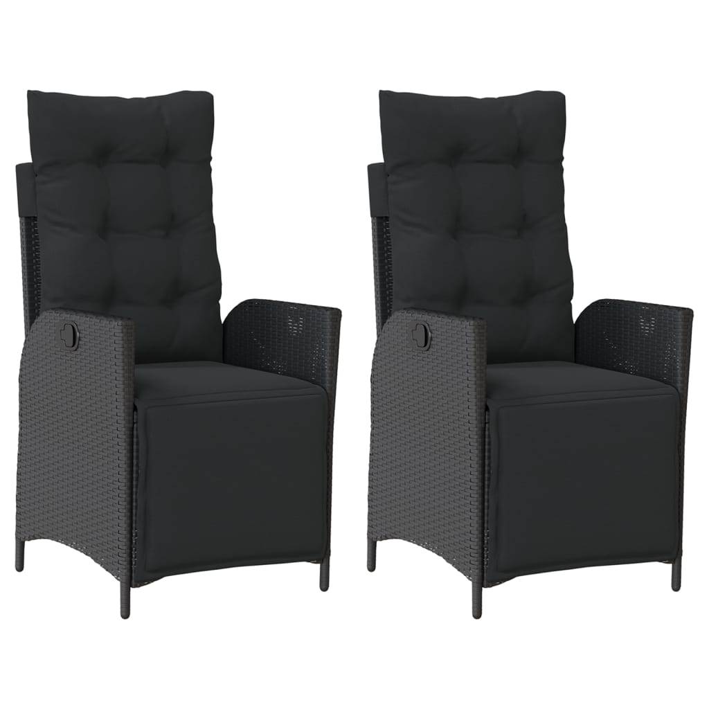 vidaXL Gartensessel mit Fußteil 2 Stk. Verstellbar Schwarz Poly Rattan