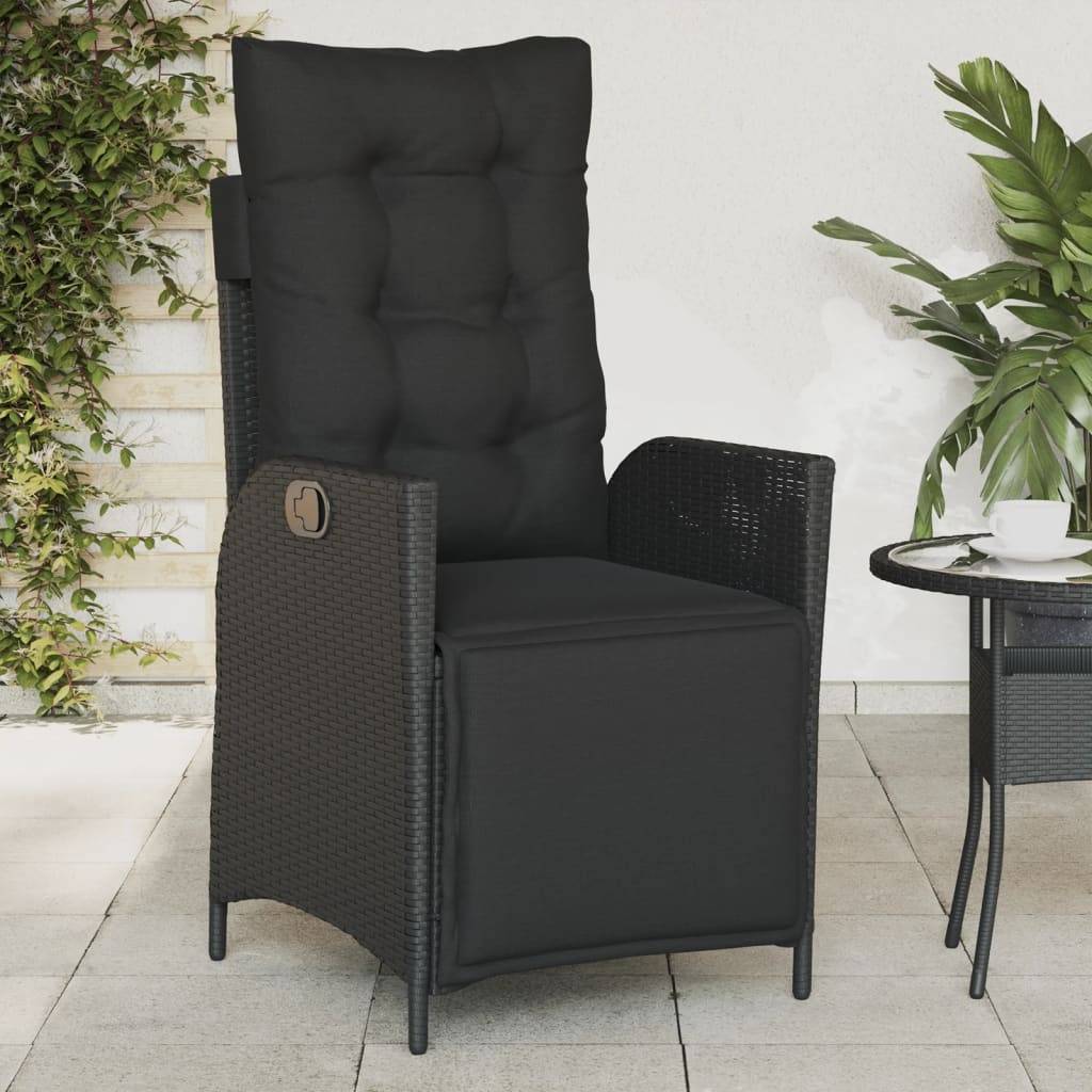 vidaXL Gartensessel mit Fußteil 2 Stk. Verstellbar Schwarz Poly Rattan