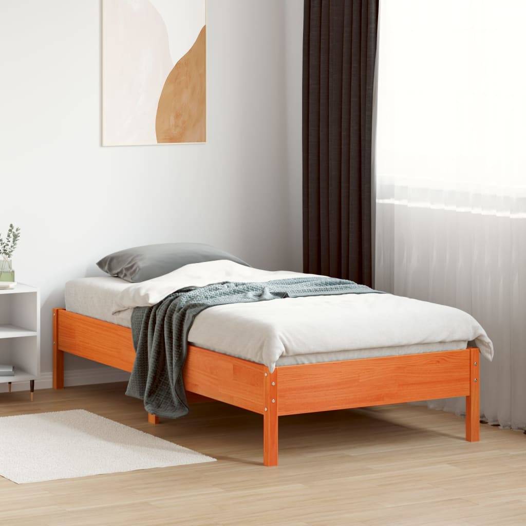vidaXL Massivholzbett ohne Matratze Wachsbraun 75x190 cm Kiefernholz
