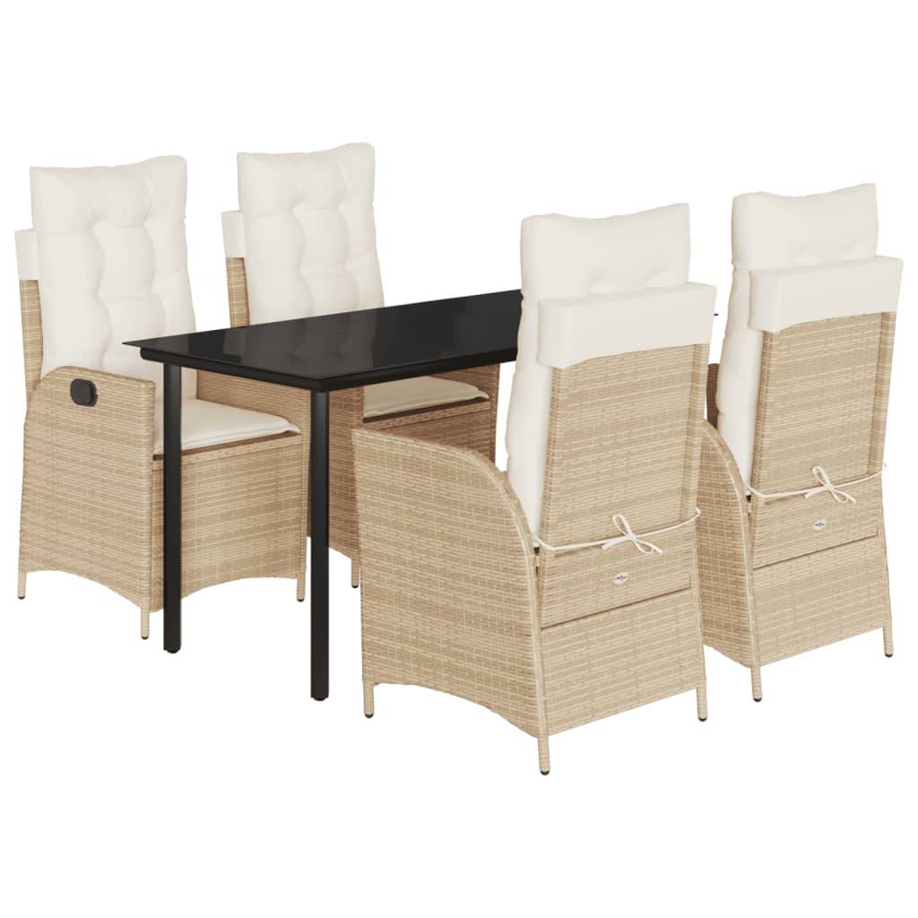 vidaXL 5-tlg. Garten-Essgruppe mit Kissen Beige Poly Rattan